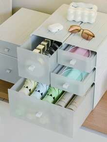 1pc Desktop Drawer Style Storage Box, Desk Organizer Rack For Stationery, Office, Student Dorm, Suitable For Bedroom, Living Room, Dorm, Office, Study, Vanity - White - View 3