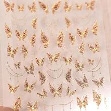 5D Embossed Gold Nail Stickers Decals Butterfly Nail Art Stickers Glitter Nail Stickers For Nail Art With Gold Line Design Se--Adhesive Manicure Decoration For Women Nails Supplies - Style18 - 查看 8