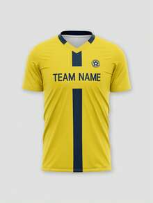 1pc Custom Villarreal Style Soccer Jersey, Featuring Yellow Patch Design With Complete Graphics. Comfortable For Sports, Watching Games Or Social Events. Summer - Ginger - View 3