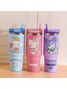 Sanrio 三丽鸥 Hello Kitty & Kuromi 30盎司不锈钢保温吸管杯 - 防漏便携旅行杯,适合运动健身 | 可爱卡通真空保温车载杯,感恩节、圣诞节、万圣节、新年、母亲节的理想礼物 | 不含PVC,无需电池,可盛装水、热咖啡、热水、咖啡、牛奶、茶等。 - 彩色 - 查看 5