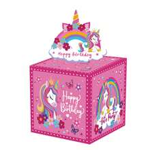 Boîte cadeau d'argent de décoration de fête d'anniversaire heureux de licorne rose, autres fournitures d'emballage cadeau - Rose vif - Voir 2