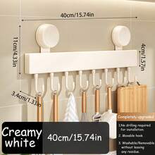 1个厨房吸盘式餐具架，带滑动挂钩 - 壁挂式收纳架，适用于锅碗瓢盆和烹饪工具，现代设计，适合现代厨房，厨房收纳整理架。 - 彩色 - 查看 13