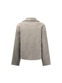 Plus Size Women's Casual Elegant Solid Color Pocket Double Button Wool Blend Overcoat, Long Sleeve Overcoat For Outings, Dates, Daily Wear, Airport, Autumn/Winter - Apricot - View 3