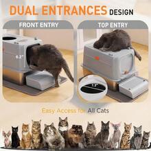 Citylife - Caja de arena para gatos de acero inoxidable con tapa entrada frontal y superior caja de arena de metal extragrande con cuchara y alfombrilla de doble capa antifugas antiadherente gris - Gris Claro - Ver 5