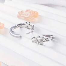 925 Sterling Silver Flower Cubic Zirconia Hoop Earrings, Elegant & Minimalist, Suitable For Daily Wear, Birthday Gift - Silver - View 2