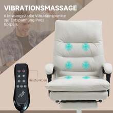 Office Chair With Massage Function, 135° Reclining Backrest, Height Adjustable, Maximum Load 120 Kg, Faux Leather, 65 X 72 X 109-117 Cm, Cream White - Light Grey - View 4