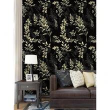 Peel And Stick Wallpaper Black Removable Wallpaper Dark Boho Leaf Renter Friendly Textured Wallpapers For Bedroom Stick On Contact Paper For Cabinet Countertop 17.5 X 118 In - 黑色/綠色 - 查看 3