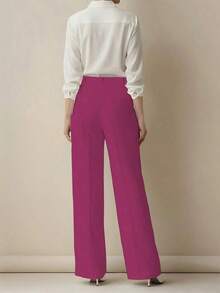 Women's High Waist Pleated Loose Fit Trousers, Suitable For Work And Casual Wear, Spring/Summer - 玫紅色 - 查看 7