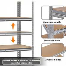 MIKOMIKA Galvanized Steel Metal Storage Shelving Unit With 5 MDF Shelves, Silver, 180x90x40cm - 4 Baldas: 30,5x70,5x140,5 cm - Xem 6