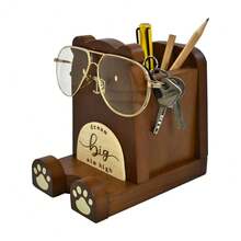 I'm Wood Multipurpose Eyeglass Phone Pen & Pencil Holder Stand Stationery Desk Box Organizer Accessories, Home Office Desktop Decor Birthday Graduation Gifts "Dream Big Aim High"(Bear) - Bear - 查看 4