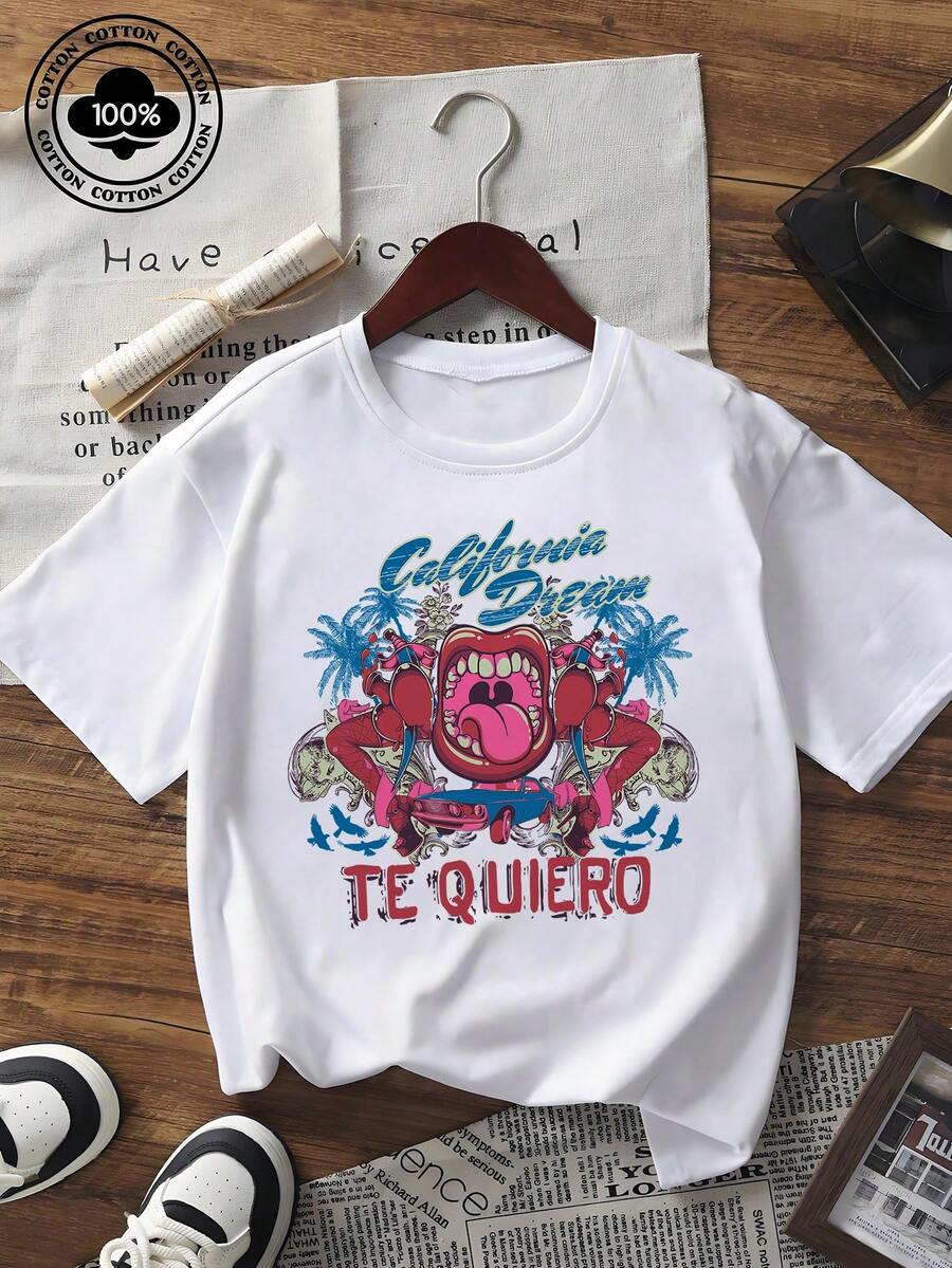 Women's Summer Short Sleeve T-Shirt California Dream Graphic Print Casual Loose Fit Tee Top Streetwear Vintage Style Crew Neck Soft Comfy Daily Wear Fashion  Shirt For Women - 白色 - 查看 1