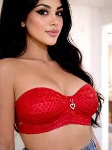 Conjunto Lingerie Sexy Tomara Que Caia Bojo Renda Pingente CJTQC008 - Vermelho - Visão 4