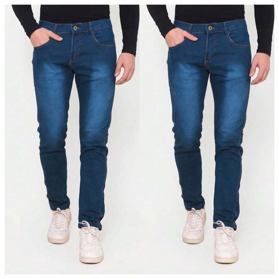 Kit Of 2 Men's Jeans With Lycra – Basic, Comfortable And With A Perfect Fit | Premium Stretch Fabric | Ideal For Everyday Wear - 藍色+藍色 - 查看 1