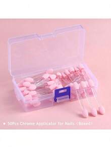 50pcs/Box Double-Sided Eyeshadow Sponge Makeup Brushes, Metal Nail Powder Applicator, Disposable Nail Brushes With Box, Nail Salon Supplies (50pcs-Pink), Eyebrow Brush, Eyeshadow Brush, Spoolie Brush, Spoolie Brush - Multicolor - View 2