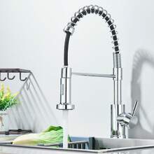 Commercial Kitchen Sink Faucets With Pull Down Sprayer Stainless Steel Single Hole Single Handle Mixer Tap - Chrome - View 9
