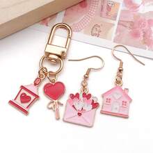 少女粉色情人节饰品，20/30/50/60 件珐琅心形玫瑰 LOVE 字母吊坠，可用于 DIY 耳环和项链。 - 粉紅色 - 查看 6