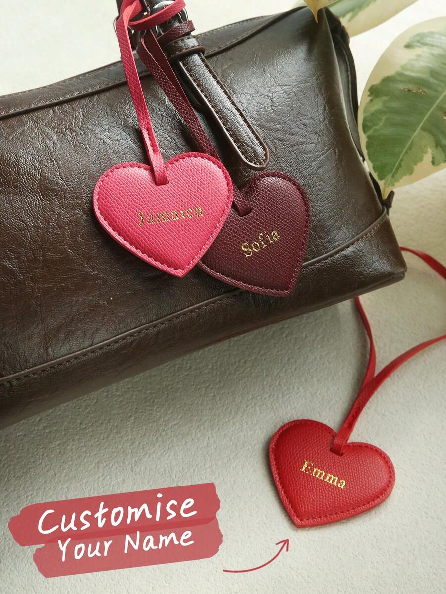 个性化姓名心形PU皮革行李牌，可定制金/银字母组合，适用于行李箱、手提包或背包，时尚可定制标签，情人节、圣诞节、生日或周年纪念日送给女性的理想礼物 - 彩色 - 查看 1