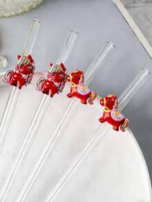 1/3PCS Valentine's Day Cute Pony Glass Straws – Reusable Straight Straw Set For Milk Tea, Juice & Cocktails | Sweet Party & 520 Gift, Adorable Home & Dining Accessory | Creative Memorable Gift For Couples - Clear - View 7