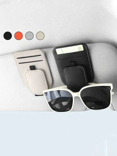 1个汽车遮阳板收纳袋，多功能时尚太阳镜架，紧凑节省空间设计，汽车遮阳板配件，多种颜色可选，大容量双卡槽眼镜夹，卡片收纳套，实用方便，磁吸自动闭合，汽车内饰装饰