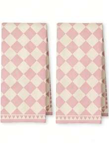 2 Pcs Boho Abstract Kitchen Towels, Dish Tea Towels For Kitchen Decor, Retro Mid Century Modern Hand Towels For Bathroom Decor, 16x24 Inch - 粉色 - 查看 1