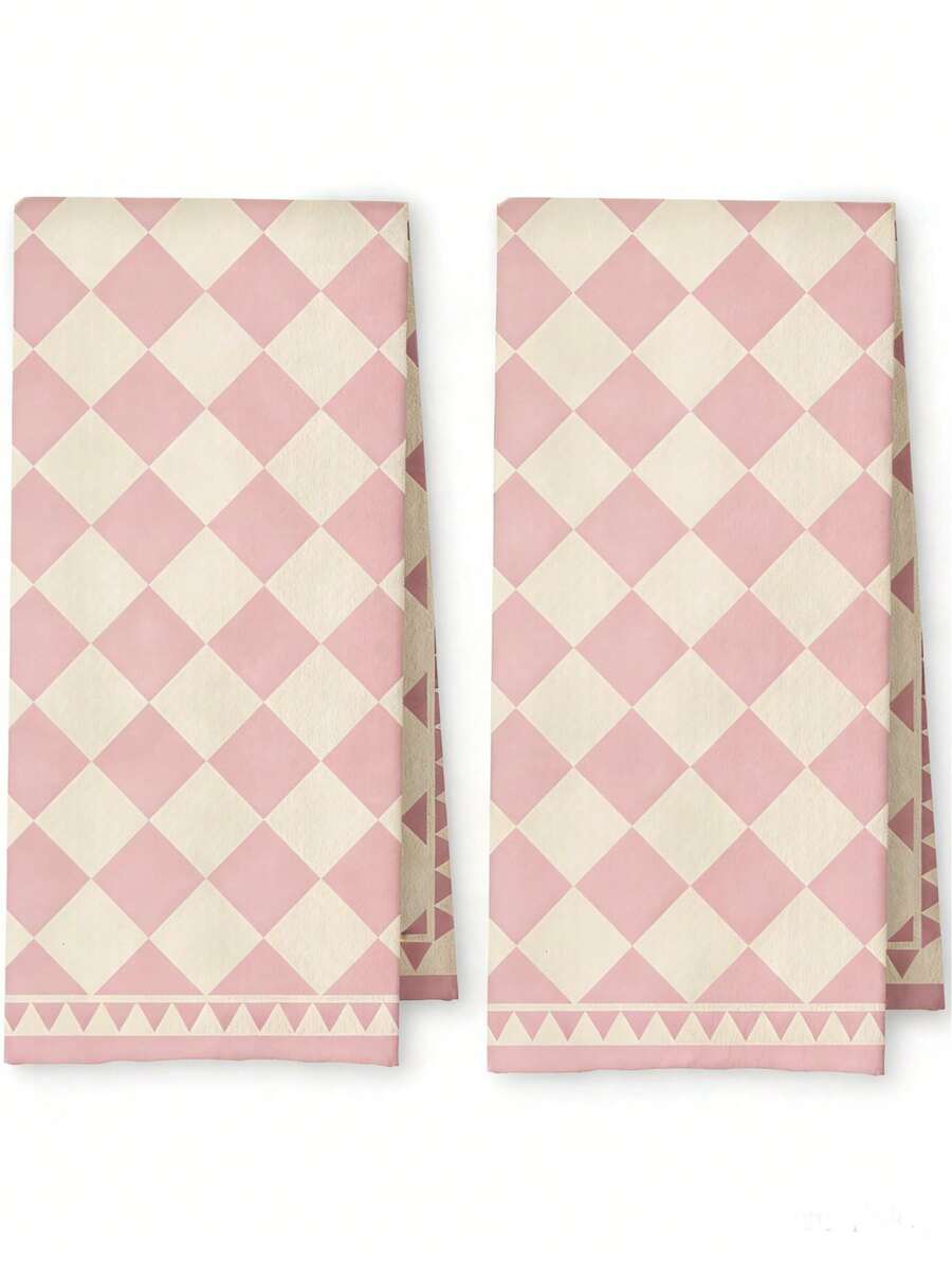 2 Pcs Boho Abstract Kitchen Towels, Dish Tea Towels For Kitchen Decor, Retro Mid Century Modern Hand Towels For Bathroom Decor, 16x24 Inch - 粉色 - 查看 1