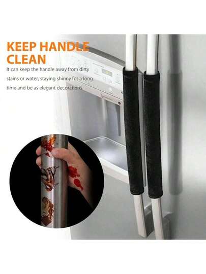 1 Double Door Refrigerator And Oven Handle, Microwave Oven Door Handle Gloves, Essential For Winter Warmth, Prevention Of Hand Frostbite And Protection, Oil Resistant And Heat-Insulating Refrigerator Door Gloves, Refrigerator And Oven Handle, Velvet Protective Cover, Nylon Buckle Gloves