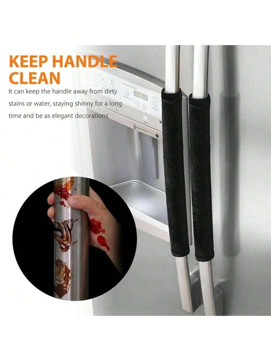 1 Double Door Refrigerator And Oven Handle, Microwave Oven Door Handle Gloves, Essential For Winter Warmth, Prevention Of Hand Frostbite And Protection, Oil Resistant And Heat-Insulating Refrigerator Door Gloves, Refrigerator And Oven Handle, Velvet Protective Cover, Nylon Buckle Gloves