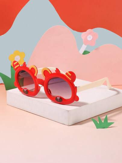 1副男女童（4-8岁）聚碳酸酯镜框，撞色可爱卡通人物设计，适合派对和节日礼物，附眼镜盒