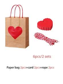 6/15pcs (2/5sets) Heart Print Gift Bags With Red Heart Cutout And "To Jim" Tag - Elegant Kraft Paper Party Gift Bags With Sturdy Loop Handles, Suitable For Valentine's Day, Wedding, Birthday, Anniversary, Mother's Day - Party Bulk Packaging - Multicolor - View 11