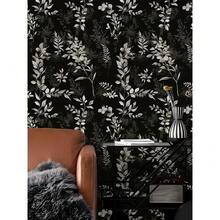 Wallpaper Peel And Stick Dark Leaf Removable Wallpaper Black Renter Friendly Wallpapers For Bathroom Boho Textured Se- Adhesive Contact Paper For Kitchen Cabinet 17.5 X 118 In - Đen/Xám - Xem 4