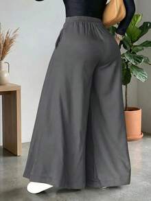 Fashionable Solid Color Casual Loose Wide-Leg Pants For Women, Elegant And Minimalist - 深灰色 - 查看 3