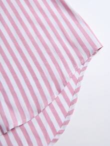 2026夏季海滩粉白条纹纽扣罩衫，休闲度假必备单品，适合泳池边和海滨度假，轻盈透气面料，日常穿着舒适，简约时尚，百搭款式，修身剪裁，春季必备 - 粉色 - 查看 11