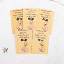 1pc/5pcs Creative German Lucky Pig & Four-Leaf Clover Keychains - Pink Piglet Charm With German Good Luck Phrases, Lobster Clasp, Irish Luck Accessory