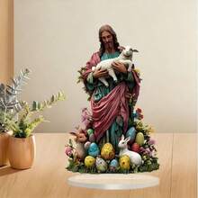 Vintage Acryl Jesus mit Lamm und Hase Figur - Retro Stil Tischdekoration, religiöses Thema, ideales Geschenk zu Ostern und Valentinstag, vielseitige Heimdekoration, ohne Strom - Verschiedenfarbig - Übersicht 6