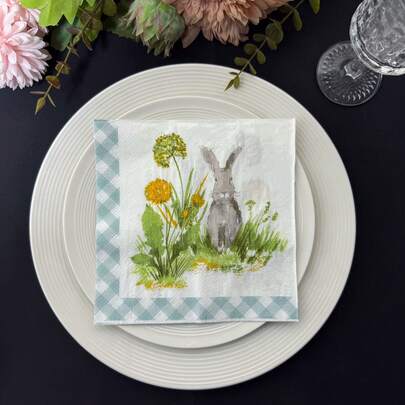 20 piezas, Nuevos Servilletas de Papel con Patrones de Conejitos de Pascua, Toallas de Papel Desechables con Estampado de Conejos y Flores, 13*13in, 2 Capas, Adecuado para Cocina, Restaurante, Suministros de Decoración para Cafetería; Decoración para Bodas, Cumpleaños, Fiestas Festivas y Suministros para Fiestas de Pascua