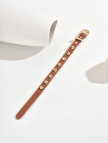 1pc Women's Punk Rivet PU Round Rivet Motorcycle Goth Y2K Adjustable Bracelet, Versatile For Daily Wear - Brown - View 5