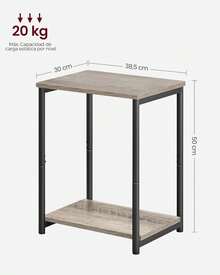 Mesas auxiliares, Juego de 2, Mesitas de Noche, con Estante de Almacenamiento, Marco de Acero, para Sala de Estar, Dormitorio, Estilo Industrial, Marrón Rústico y Negro MLET272B01 - Greige Brezo + Negro Clásico - Ver 6