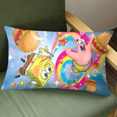 1PC SpongeBob SquarePants Cartoon Pattern Pillow Cover - With Zipper Closure, 100% Polyester, All-Season Home Decor Cushion Cover, Soft And Comfortable, Suitable For Living Room Sofa, Bedroom, Office, Travel, Camping - Ideal Gift, Study Pillow Cover, Home Fashion, Best Choice Or Holiday Gift For Family And Friends