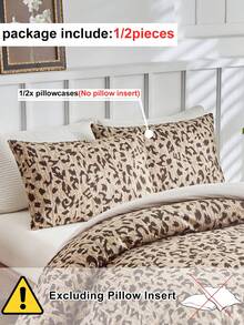 半件装棕色豹纹枕套，柔软透气，乡村风抱枕套，适用于沙发、现代卧室装饰，标准尺寸，不含枕芯 - 棕色 - 查看 4