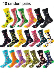 1/5/10 Pairs Fashionable & Unique Fruit Pattern Socks For Women, Suitable For Various Occasions, Casual & Street Style, Great Gift For Home Wear, Mid-Calf Socks, Autumn/Winter - Multicolor - View 4