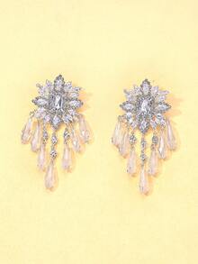 2件套奢华水钻花朵玻璃珠流苏耳环，夸张个性化高端女士耳环 - 銀色 - 查看 2