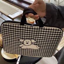 1pc Checkered Cute Cartoon Laptop Sleeve Bag, Fits 11/13 Inch Laptops, With Inner Lining, Essential For Back To School
