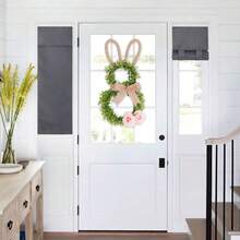 Corona di Pasqua con coniglietto, corona di coniglietto con foglie di eucalipto, corona festiva, protettiva dai raggi UV, adatta per appendere su portici esterni, armadi interni e decorazioni murali per abbigliamento. - Verde - Visualizzare 10