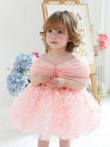 Baby Girls' Elegant Butterfly Applique Party Dress, Princess Dress Suitable For 1st Birthday Party, Wedding, Easter, Important Occasions - Pink - View 7