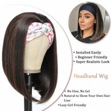 Short Bob Headband Wig Highlight Brown Straight Hair Put On And Go Half Wig With Headbands For Women Bob Mixed Brown Headband Wigs - Highlight Brown Bob Straight Wig - View 2