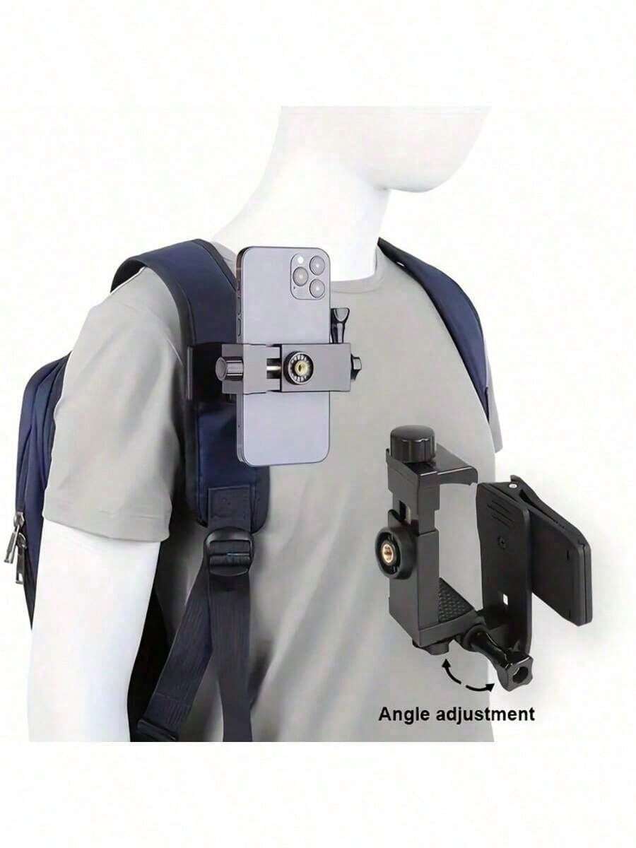 黑色ABS材质四合一智能手机第一人称视角户外直播录制支架，带背包肩带，可固定拍摄，情人节礼物 - 黑色 - 查看 1