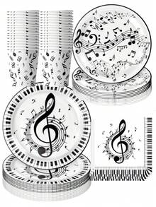 Set Perlengkapan Pesta Bertema Musik 50 Buah - Piring, Gelas, dan Serbet Kertas Sekali Pakai dengan Motif Kunci Piano dan Treble Berwarna-warni | Cocok untuk Pesta Ulang Tahun Pecinta Musik, Resital Piano, dan Perayaan Konser | Dekorasi Simbol Musik, Cocok untuk Hadiah Kelas Musik Anak, Hadiah Pertemuan Keluarga, dan Acara Spesial - Beraneka warna - View 1