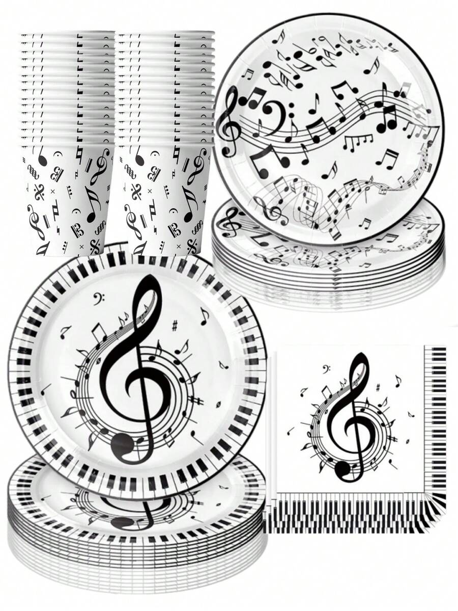 Set Perlengkapan Pesta Bertema Musik 50 Buah - Piring, Gelas, dan Serbet Kertas Sekali Pakai dengan Motif Kunci Piano dan Treble Berwarna-warni | Cocok untuk Pesta Ulang Tahun Pecinta Musik, Resital Piano, dan Perayaan Konser | Dekorasi Simbol Musik, Cocok untuk Hadiah Kelas Musik Anak, Hadiah Pertemuan Keluarga, dan Acara Spesial - Beraneka warna - View 1