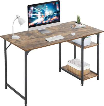 BestOffice Computer Desk, 47 Inch Home Office Desk Gaming Desk With Bookshelf Modern Student Desk Study Executive Table Workstation Small Space, Vintage