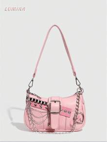 1pc Y2K Fashionable Versatile Star & Moon Design Unique Silver Millennium Shoulder Chain Crossbody Bag[US-Based Shipping]Women's Y2k Star Embroidery Shoulder Bag,Mini Chain Hobo Handbag Purses,Punk Bag,  Gothic Tote Purse,Handbag Goth ,Rock Fashion Girls Handbag,Cute Studded Punk Rivet Purse,Starry Sky Print Women Handbag,Perfect For Girls' Street Style And Party Outfits, Also A Great Gift On Thanksgiving Day, Christmas Day, New Year, Birthday, Valentine's Day, Mother's Day, Other Holidays Or Anniversary For Your Mother, Sister, Daughter, Colleagues, Friends,Mochilas, Bag Charm, Valentine's Day, Bolsos, Valentines, Carteras Para Mujer, Cherry Keychain, Laundry Basket, Beach Bag, Summer, Car Interior Accessories, Cruise, Airplane & Laundry Travel Essentials, Backpack, Purse Accessories, Tote, Shoulder Bag, Bolsas De Mujer, Bible Cover, Purse Keychain, Bag Charms For Purse, Gorras Para Hombre, Travel Accessories, Vintage Baguette Bags, Suitcase, Handbags, Fairy Costumes - 粉色 - 查看 3